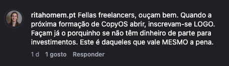 Comentário de @ritahomem.pt no Instagram